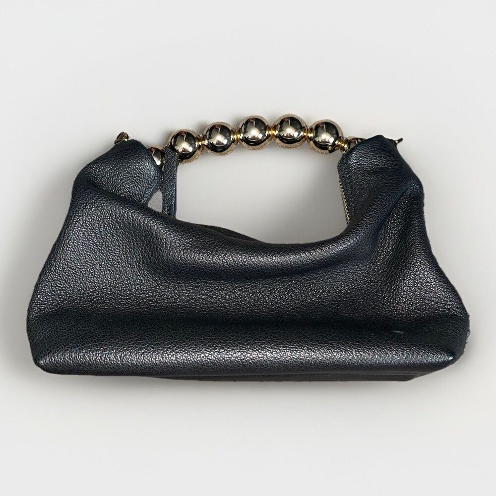 Doris & Jacky Small Top Gold Handle Clutch Purse Pebbled Leather Black - Picture 3 of 9